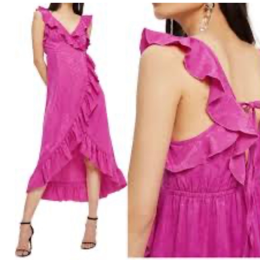 TOPSHOP Fuchsia Wrap Dress Layered with Ruffles size 0 - Picture 5 of 13
